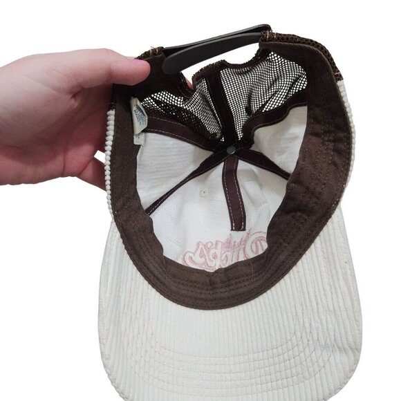 American Eagle Outfitters Bucks Tree Farm White & Pink Corduroy Trucker Hat - Picture 4 of 7